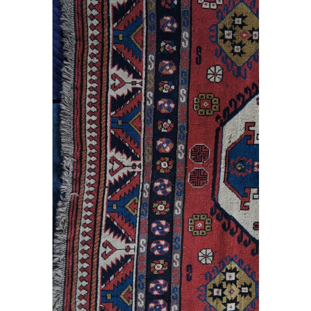 Semi Antique Hand Knotted Tribal Geometric Medallion Wool Area Rug 7' X 9' For Sale - Image 6 of 16