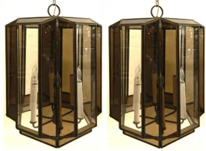 Vintage Brass Hanging Lanterns - Pair