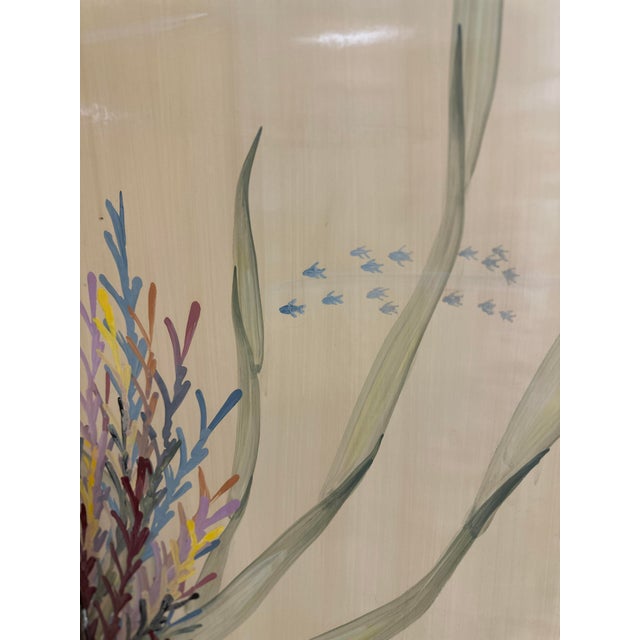 1980s Regency Hand-Painted Four Panel Folding Screens With Shell Motifs - A Pair For Sale - Image 9 of 11