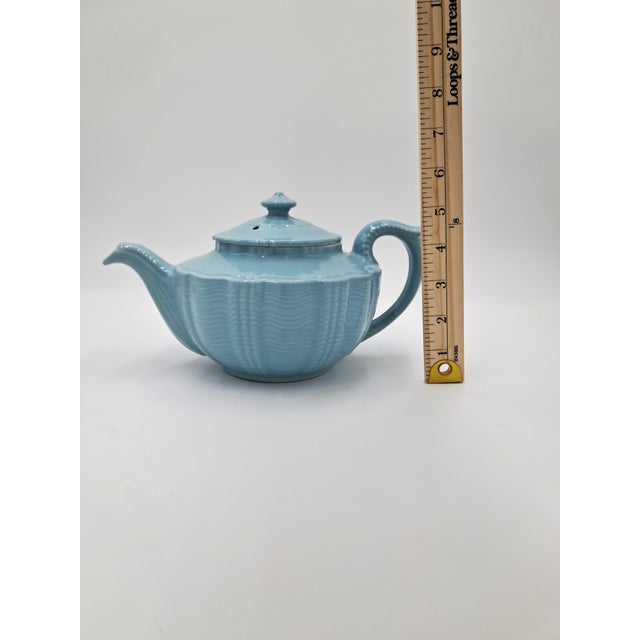 Baby Blue Mid 20th Century Light Blue Teapot in the Style of Hall Birch's Darby Pattern For Sale - Image 8 of 8