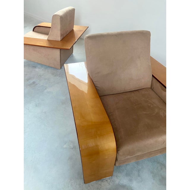 Postmodern Lounge Chairs by Artedi, Maple Wood & Velvet, 1980s For Sale - Image 11 of 16
