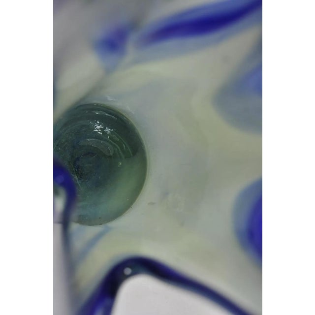 Glass Vintage Murano Italy Style Mid Century Modern Blue Blown Glass Centerpiece Vase For Sale - Image 7 of 10
