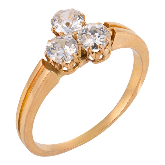 late 19th Century Victorian Old European Cut Diamond 18k Yellow Gold Ring, Size 8.75 For Sale