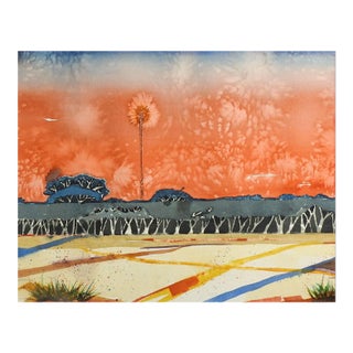 Late 20th Century Aransas Sunset Abstract Watercolor Painting For Sale