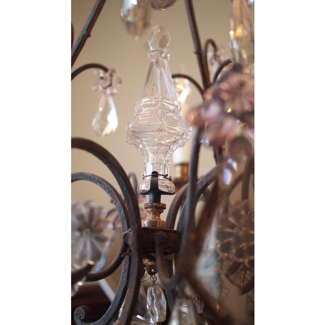 Gold Cage Frame Eight Light Crystal Chandelier For Sale - Image 8 of 10