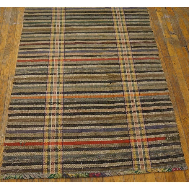 American 1930s Multicolor Stripe Antique American Rag Rug 3'4" X 12'0" Handknotted Wool Carpet For Sale - Image 3 of 6