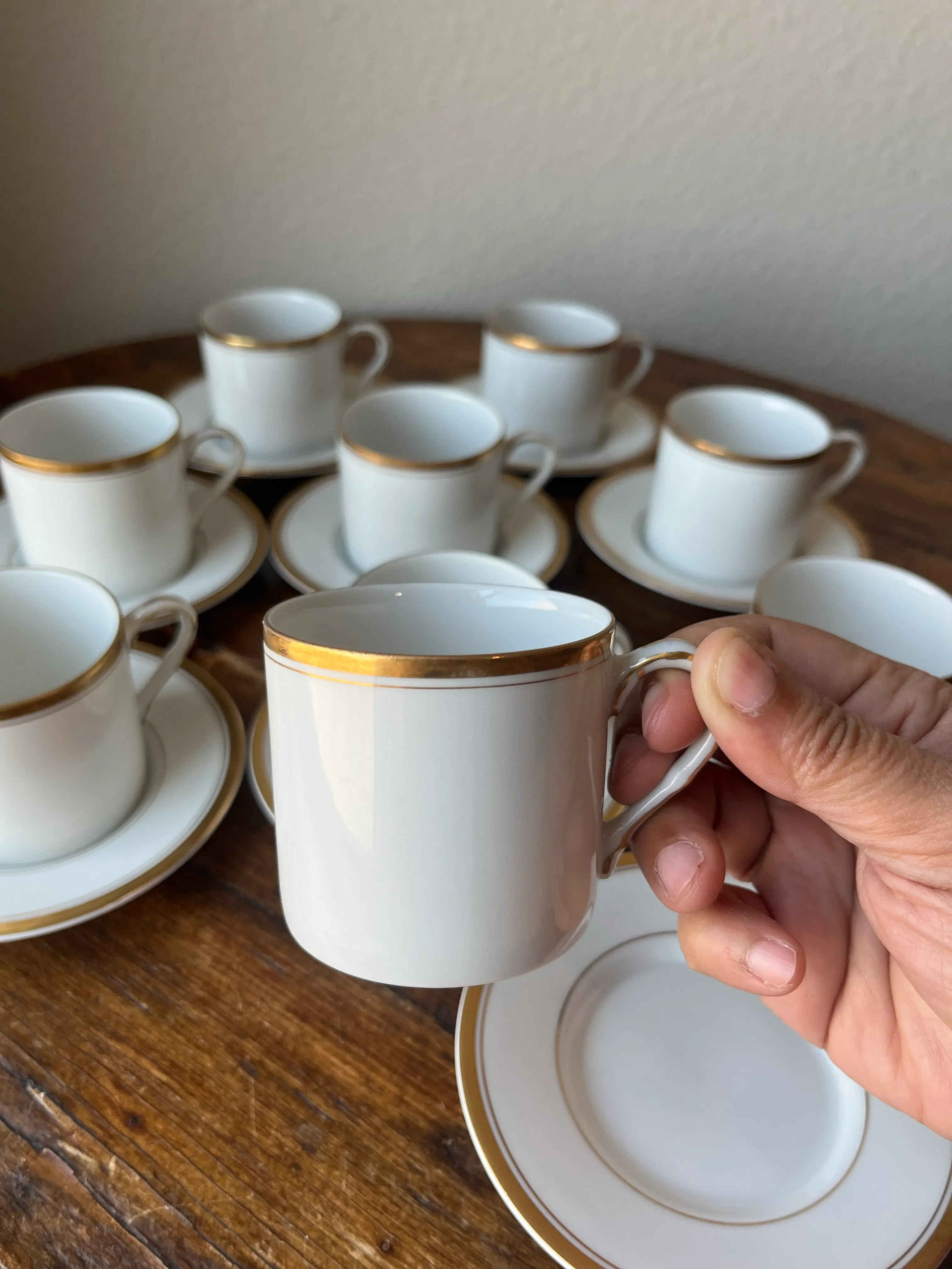 Fitz and Floyd Palais Buff Pattern Flat Cup or Demitasse & Saucer