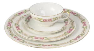 w.m. Guerin Limoges “Rose & Stem” 4-Piece Place Setting, Hand-Gilded French Porcelain Circa 1900–1930