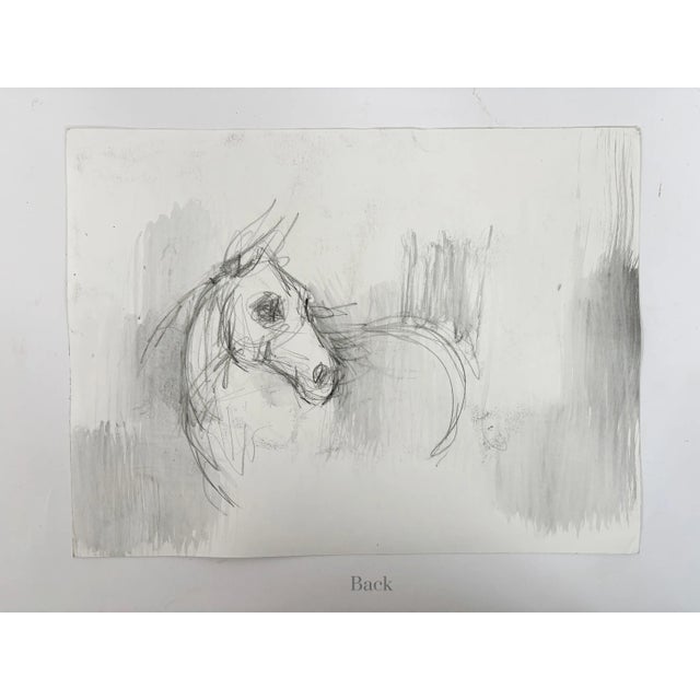 Abstract Vintage Abstract Horse Painting Contemporary "Horse Portrait Study in Black and White" Mixed Medium on Paper, 1990s " For Sale - Image 3 of 5