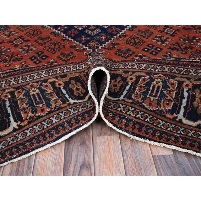 1950 8'1"x11'3" Ochre Red Hand Knotted Vintage All Wool Joshagan Cleaned Oriental Rug For Sale - Image 9 of 12