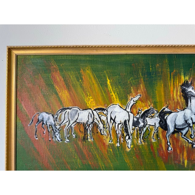 1970s 1960’s Vintage Horses Landscape Oil on Canvas Painting by R. Horwitz For Sale - Image 5 of 10