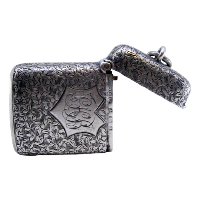 Silver Matchbox with Engraved Floral Motifs and Monogram Card For Sale