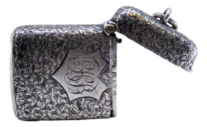 Silver Matchbox with Engraved Floral Motifs and Monogram Card