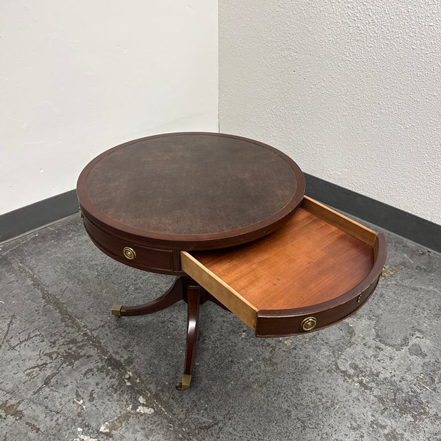 Wood Regency Style Leather Top Drum Table, Late 20 Century For Sale - Image 7 of 12