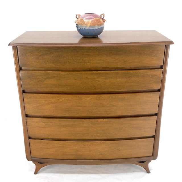Sculptured Legs American Light Walnut 5 Drawers Bow Front High Boy Dresser For Sale - Image 9 of 10