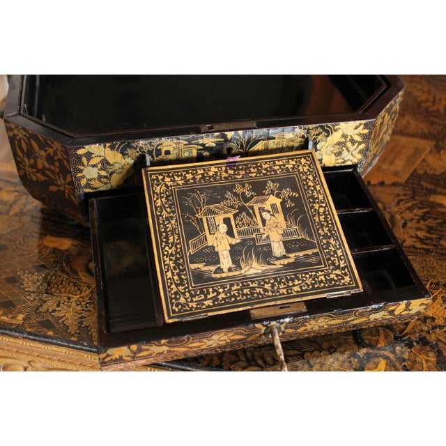 Large Chinese Export Gilt and Black Lacquer Box For Sale - Image 12 of 12