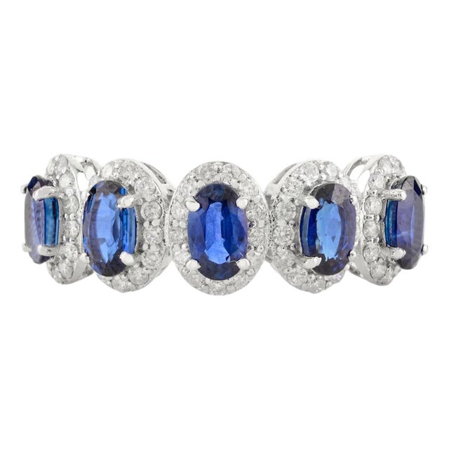 Classic Estate Sapphire Diamond Ring in 14k White Gold Ring Size 6.5 For Sale
