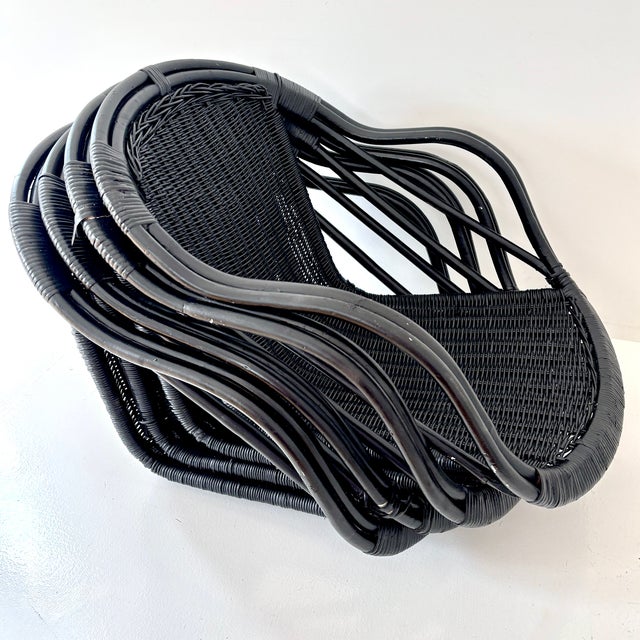 Black Stylish Mid Century Modern Wicker Rattan Basket Chairs Set of Four For Sale - Image 8 of 14