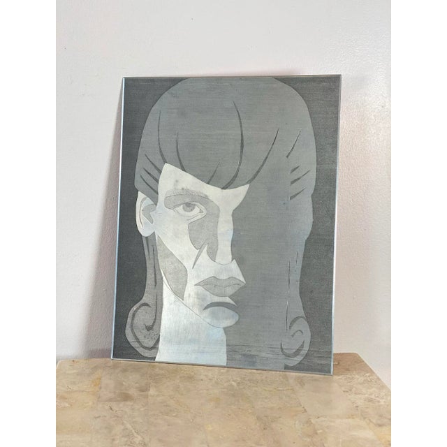 1980s Steel Etching of Face, Attributed to Special Effects Artist Grady Holder For Sale - Image 4 of 6