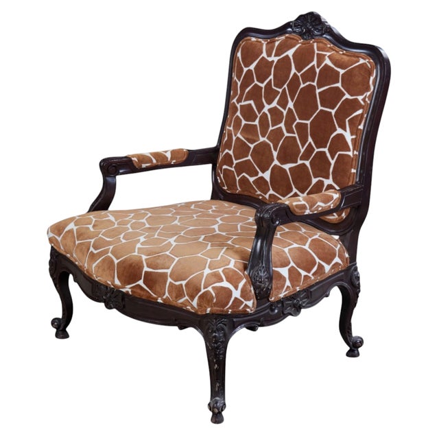 Michael Taylor Louis XV Style Wide Arm Chair W Giraffe Velvet.