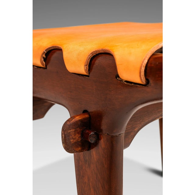 Brown Mid-Century Modern Tooled Leather Sling Ottoman After Angel Pazmino, Ecuador, 1960s For Sale - Image 8 of 12