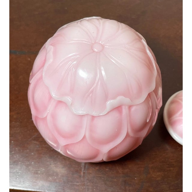 Rare Antique Chinese White Pink Peking Glass Lidded Lotus Glass Jar Bottle For Sale In New York - Image 6 of 13