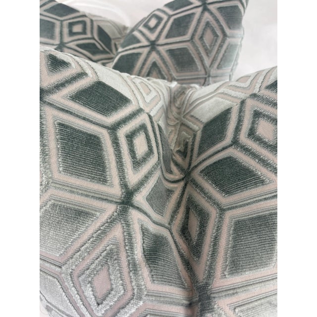 Anna French "Jardin Maze Velvet" in Aqua 22" Pillows-A Pair For Sale - Image 4 of 5