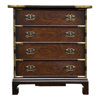 Vintage Small Butterflies Hardware Oriental 4 Drawers End Table Cabinet For Sale