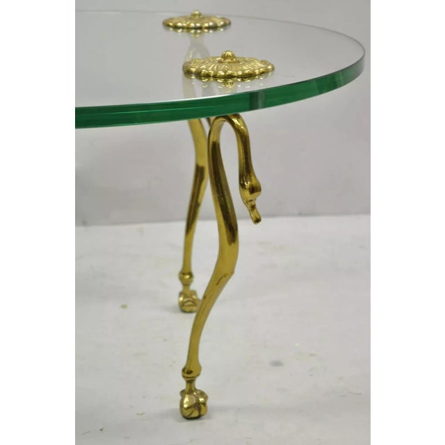 Vintage Regency Maison Jansen Style Brass Swan & Glass Small Round Coffee Table For Sale - Image 4 of 12