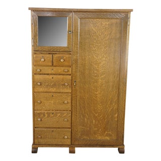 Antique American Empire Style Quartersawn Oak Chifferobe Wardrobe Dresser Closet For Sale