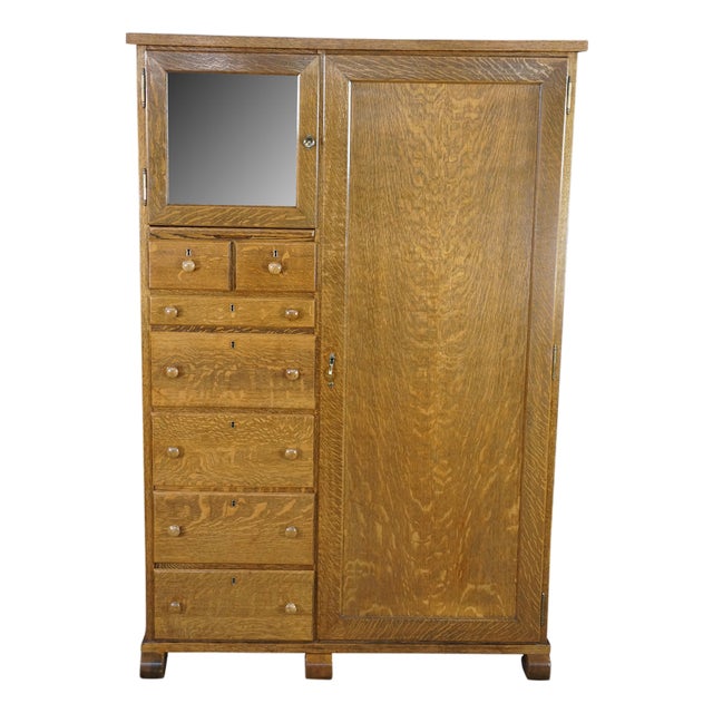 Antique American Empire Style Quartersawn Oak Chifferobe Wardrobe Dresser Closet For Sale
