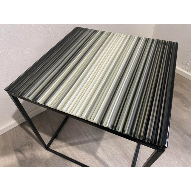 Modern Custom Glass Table on Open Cube Steel Base, Attributed to Looma, Black & White, and Gray For Sale In New York - Image 6 of 11
