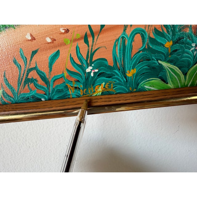 Vintage Michelet Haitian Folk Art Tropical Village Scene Landscape Oil Painting – Framed For Sale - Image 11 of 16
