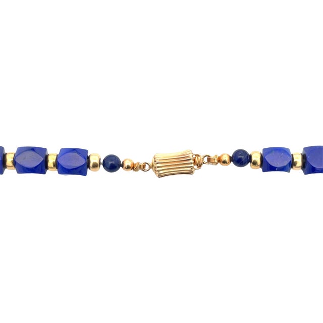 Mid 20th Century Mid 20th Century 14k Gold Beaded Necklace With Blue Lapis Lazuli Stones 24 Inches For Sale - Image 5 of 7