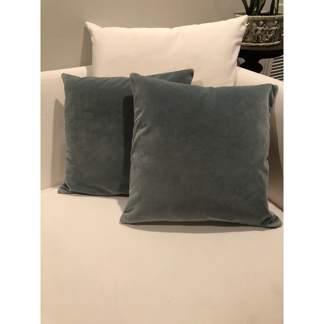 Pottery Barn Teal Velvet And Linen Pillows A Pair Chairish