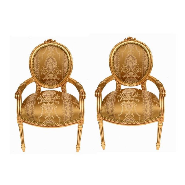 Louis XVI Style Giltwood Salon Armchairs, Set of 2 For Sale - Image 3 of 3