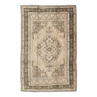 Vintage Turkish Oushak Rug With Center Medallion Design in Earthy Colors For Sale