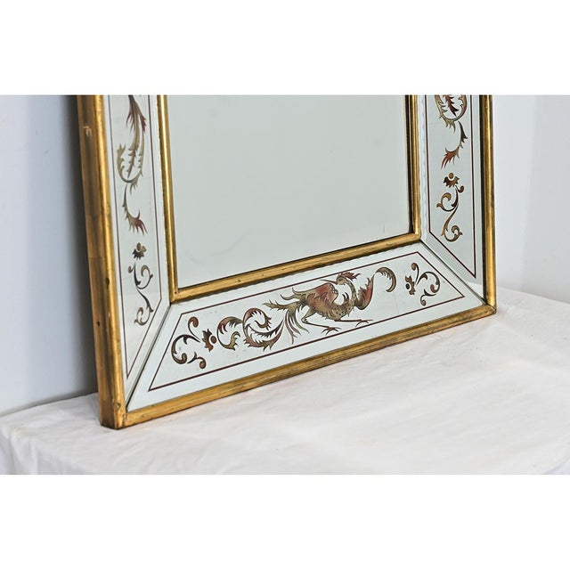 French Vintage Verre Églomisé Mirror with Phoenix Pattern For Sale In Baton Rouge - Image 6 of 11