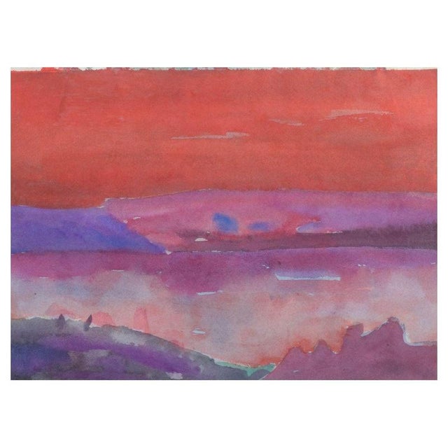 1970s Lars Bertle,Red and Violet Tones, 1960s, Watercolor on Paper For Sale - Image 5 of 5