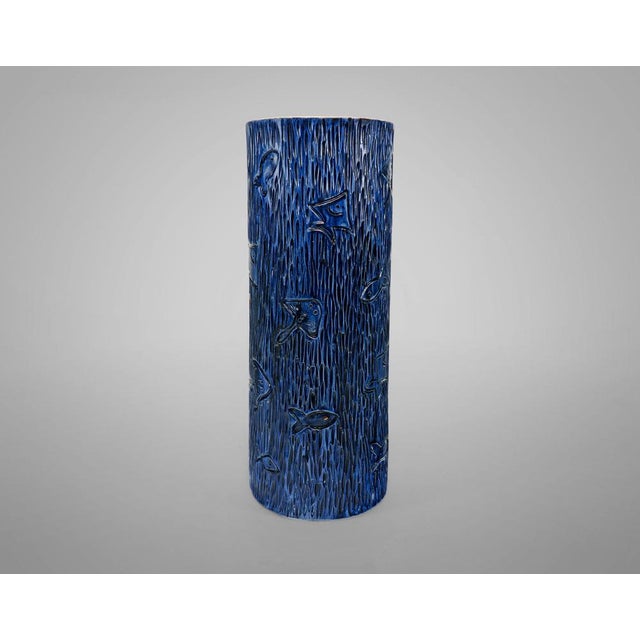 Blue Carved Fish Studio Pottery Vase by Hanen Ben Salah, 1970s For Sale - Image 6 of 6