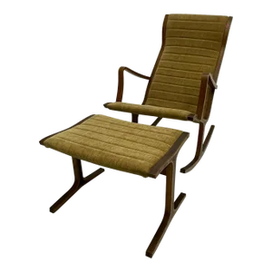 1966 Tendo Mokko Heron High Back Rocking Chair Ottoman Japan