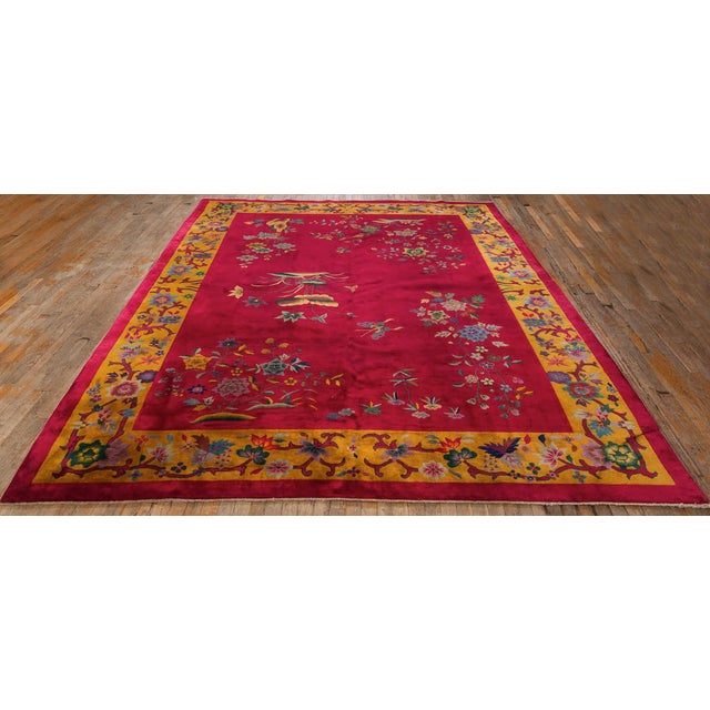 1920s Room Size Wool Fuschia Chinese Floral Modern Antique Knotted Art Deco Rug For Sale In New York - Image 6 of 10