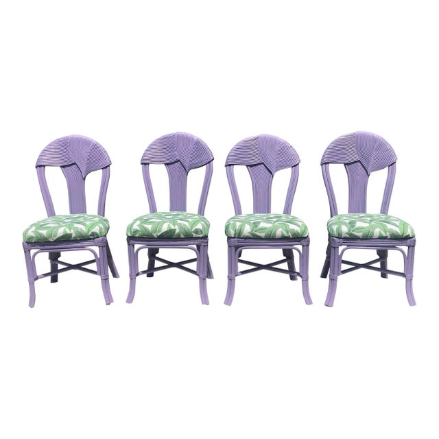 1980s 1980s Rattan and Pencil Reed Palm Dining Chairs After Gabriella Crespi - Set of 4 For Sale - Image 5 of 6