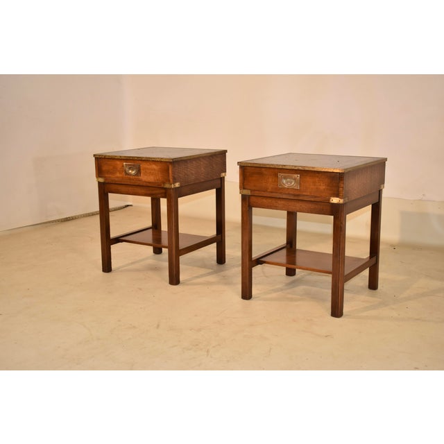 Campaign Pair of Campaign Style Mahogany Side Tables, Circa 1960's For Sale - Image 3 of 9