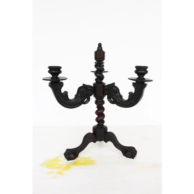 19th Century Carved Walnut Three-Arm Candelabra With Zoomorphic Feet For Sale - Image 13 of 13