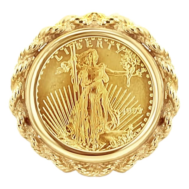 American Eagle Lady Liberty Rope Coin Frame Ring, Size 5 For Sale