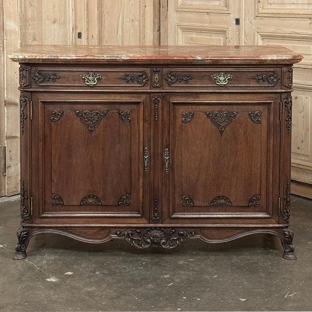 Antique Country French Louis XIV Walnut Marble Top Buffet For Sale - Image 4 of 18
