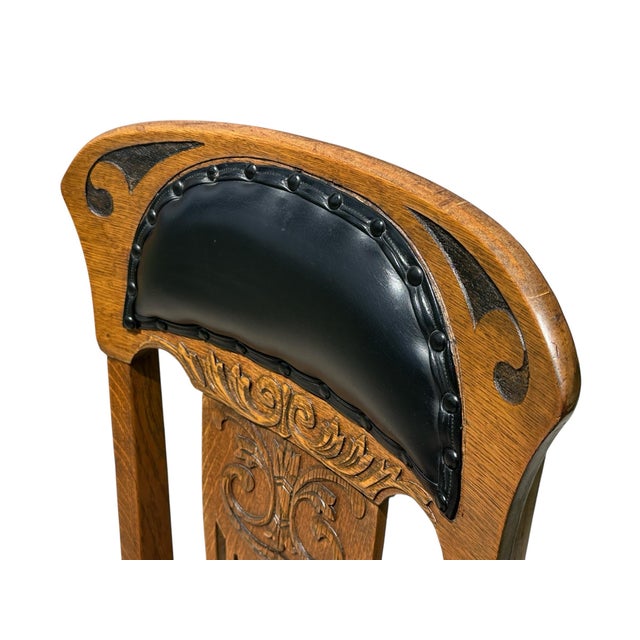 Antique Victorian Set of Six Tiger Oak Dining Chairs Leather Seats & Headrests For Sale - Image 10 of 12