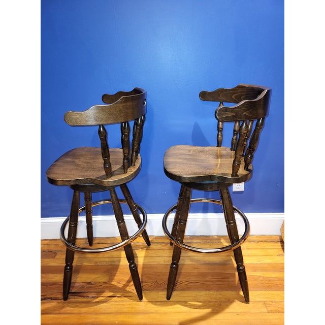 Pair of Vintage 1970s Oak Bar Height Swivel Captain's Stools Chairish