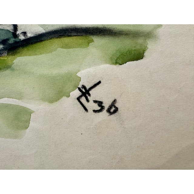 Henry Emil Salloch Original Watercolor on Paper Rolling Hillside Landscape, 1936. For Sale In Atlanta - Image 6 of 8